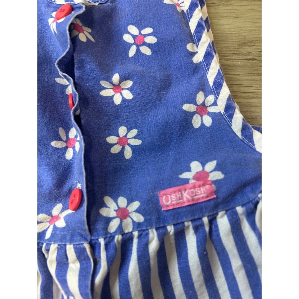 Vintage‎ OshKosh Bgosh 3T Blue Floral Striped Bubble Romper Made in USA 90s